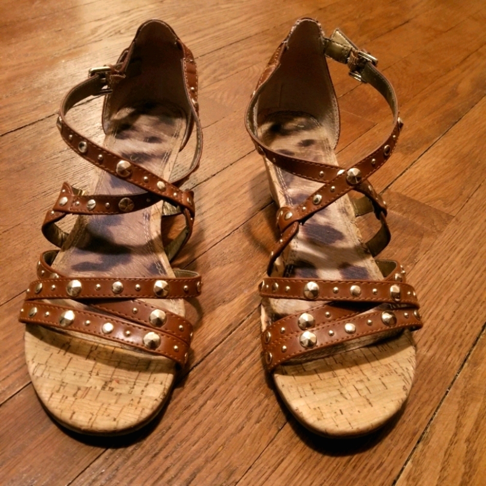 GUESS Studded cork wedge sandal size 8
